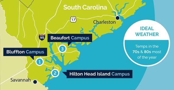 Visit one or more of our 3 campuses —our main location in Bluffton or our campuses in Beaufort and on Hilton Head Island — in person or virtually to see firsthand what USCB has to offer you.